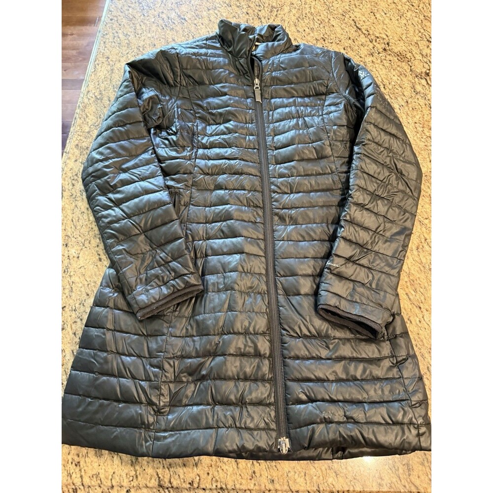 Eddie Bauer EB700 Down Puffer Coat Womens XS Black Long Fitted Packable Travex